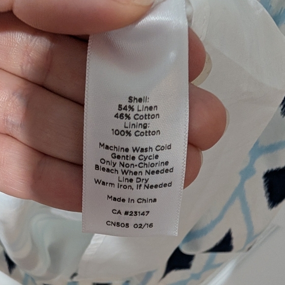 Talbots Blue White Linen Blend Sleeveless Knee Length Shift Dress in Size 16 - Picture 10 of 10